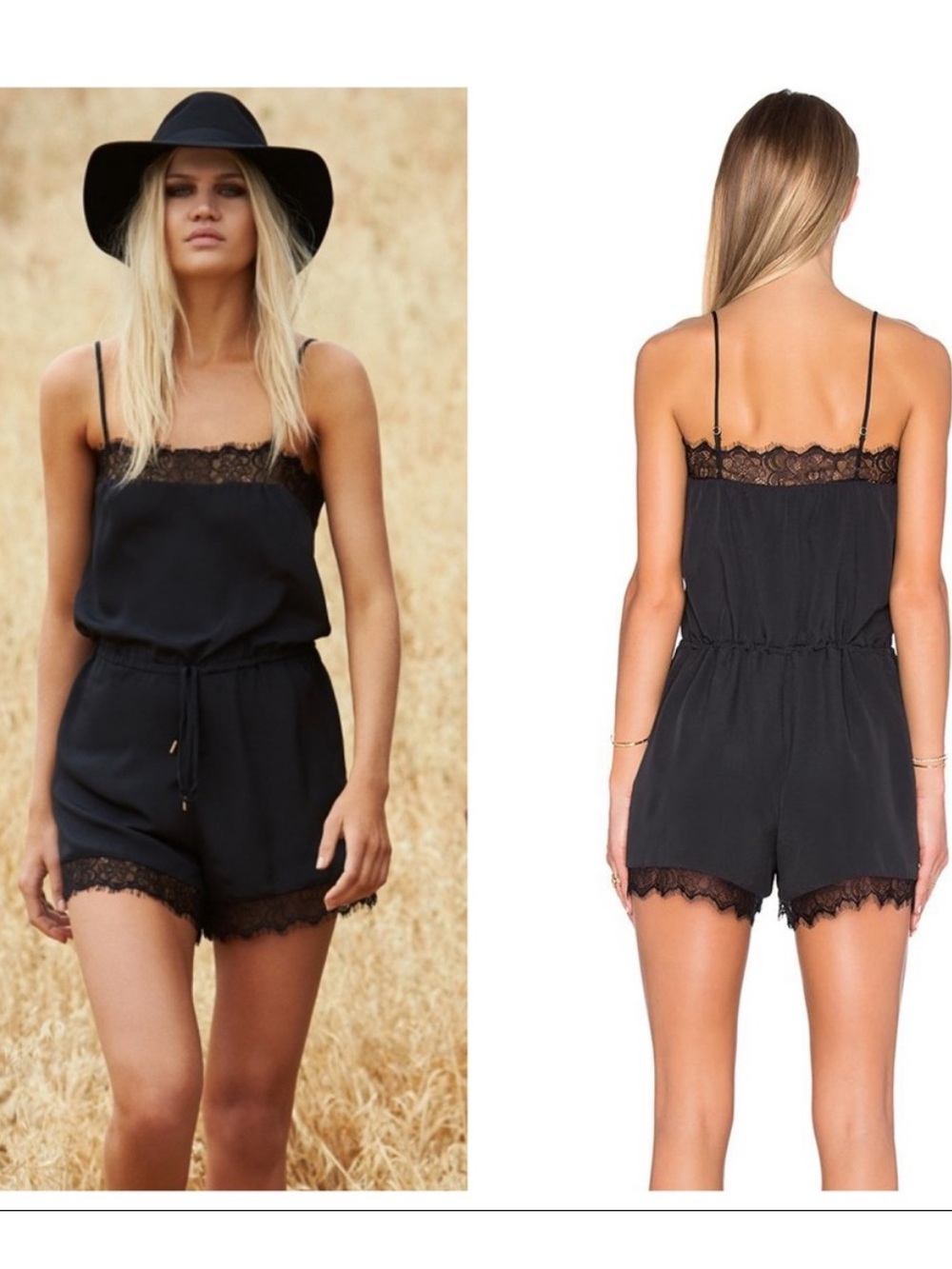 House of Harlow 1960 x Revolve Nora Black Lace Trim Romper Size Small